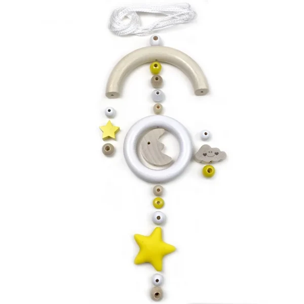 Zestaw Rzemieślniczy Baby Mobile, Księżyc i Gwiazdy Żółty — Kiki-Ena Materiały do Rękodzieła Naturalne Drewno