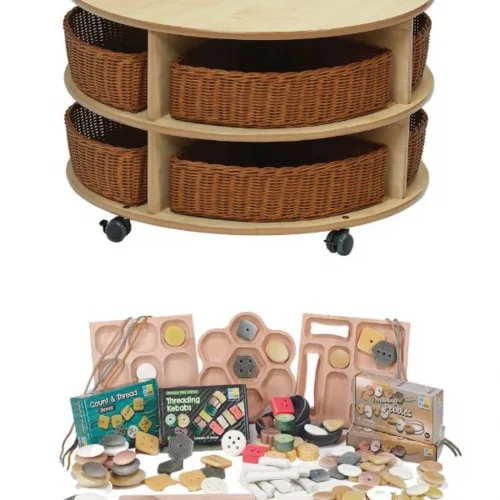 Dwustopniowa mobilna jednostka przechowywania okrągłego z koszykami & Loose Parts Set - PT1172 — Millhouse Zabawka edukacyjna Szkoła
