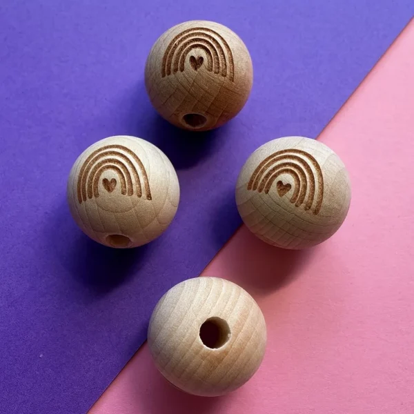 Drewniany Koralik Grawerowany Tęcza 20mm — Kiki-Ena Materiały do rękodzieła Naturalne drewno