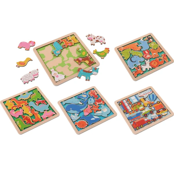 Drewniane puzzle zestaw 5 szt. — Eduplay zabawka edukacyjna dla przedszkola