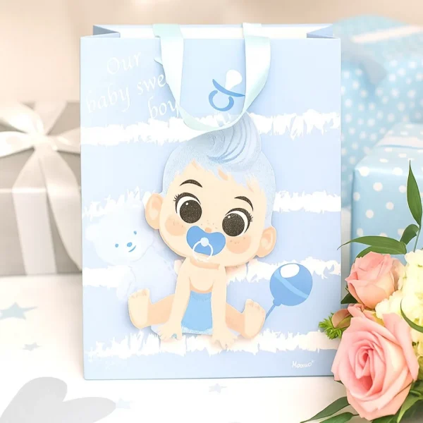 Mała torebka upominkowa z motywem 3D Baby - błękit — Kiki-Ena Materiały rzemiosła Naturalne drewno