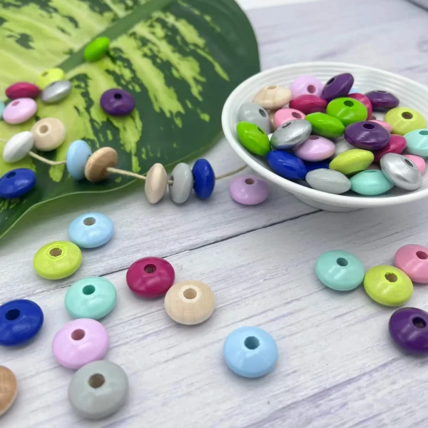 Koraliki Soczewki • Drewniane Soczewki 14mm • 50 Sztuk — Kiki-Ena Materiały do Rękodzieła Naturalne Drewno