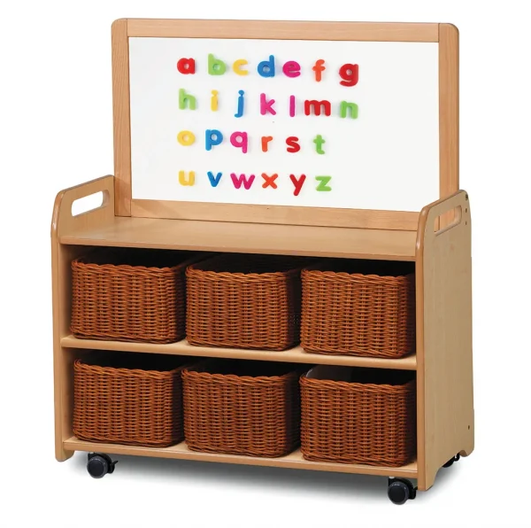 Mobilna jednostka z magnetyczną płytą whiteboard i 6 koszykami — Millhouse Zabawki Edukacyjne Szkoła