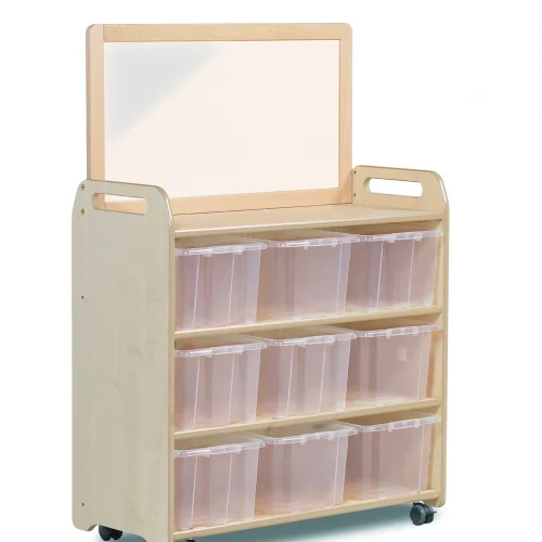 Mobilny system regałowy z lustrem i 9 przezroczystymi pojemnikami — Millhouse Zabawki Edukacyjne Szkoła