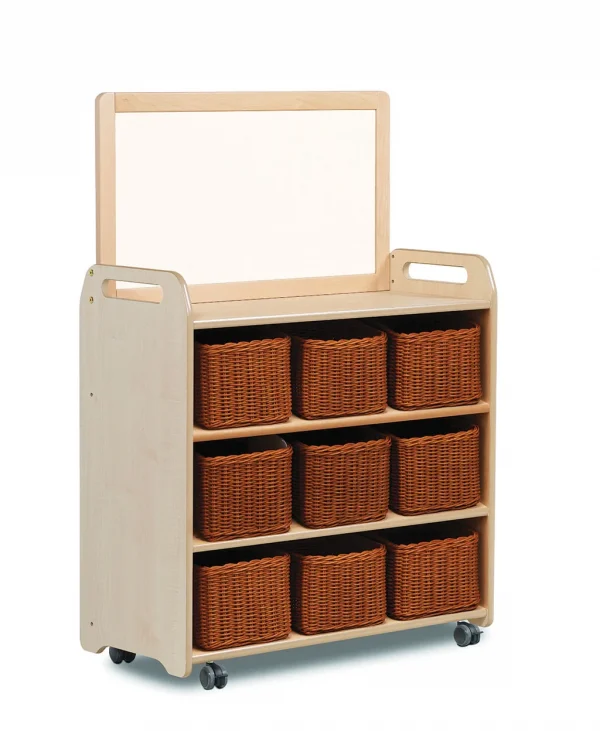 Mobilny system regałowy z magnetyczną płytą whiteboard i 9 koszykami — Millhouse Zabawki Edukacyjne Szkoła