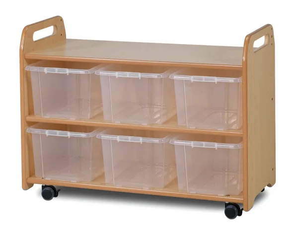 Mobilny system regałowy z witryną, lustrzanym panelem tylnym i 6 przezroczystymi pojemnikami — Millhouse Edukacyjne zabawki szkoła