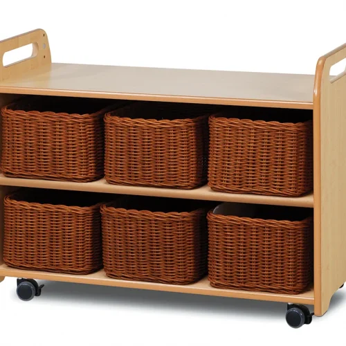 Mobilny system regałowy z witryną, lustrzanym panelem tylnym i 6 koszykami — Millhouse Edukacyjne zabawki szkoła