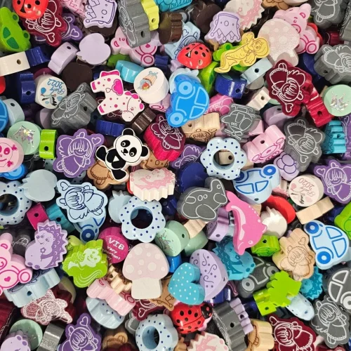 Mix koralików wzorowanych - SALE 500g — Kiki-Ena Materiały do rękodzieła Naturalne drewno