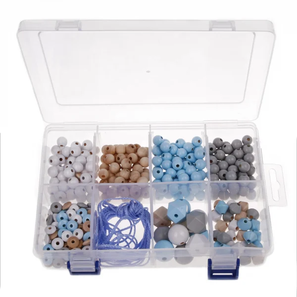 Pudełko na perły niebieski-szary mix — Kiki-Ena Materiały do tworzenia z naturalnego drewna