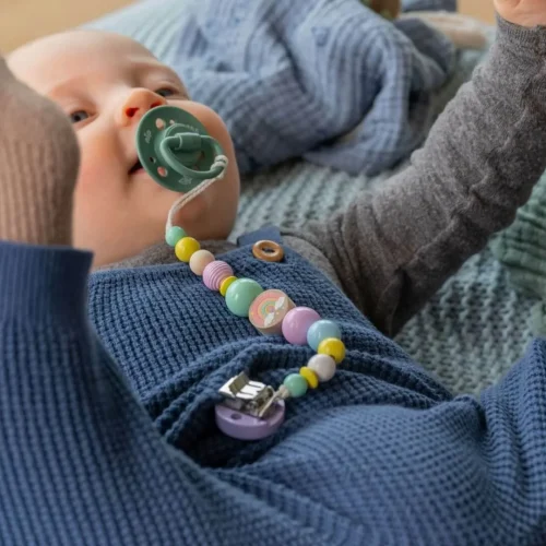 Zestaw do tworzenia łańcuszka do smoczka Tęcza różowy — Kiki-Ena Materiały do tworzenia Naturalne drewno