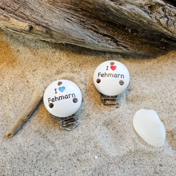 Klips na smoczek "I ♥ Fehmarn" — Kiki-Ena materiały do majsterkowania naturalne drewno