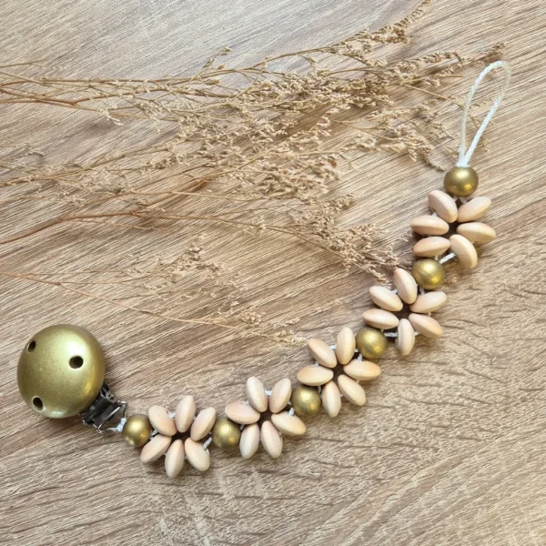 Łańcuszek na Smoczek "Golden Flower" • Zestaw Kreatywny — Kiki-Ena Materiały do Rękodzieła z Naturalnego Drewna