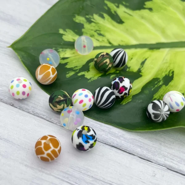 Perełka silikonowa 12 mm wzór — Kiki-Ena Materiały do tworzenia z naturalnego drewna