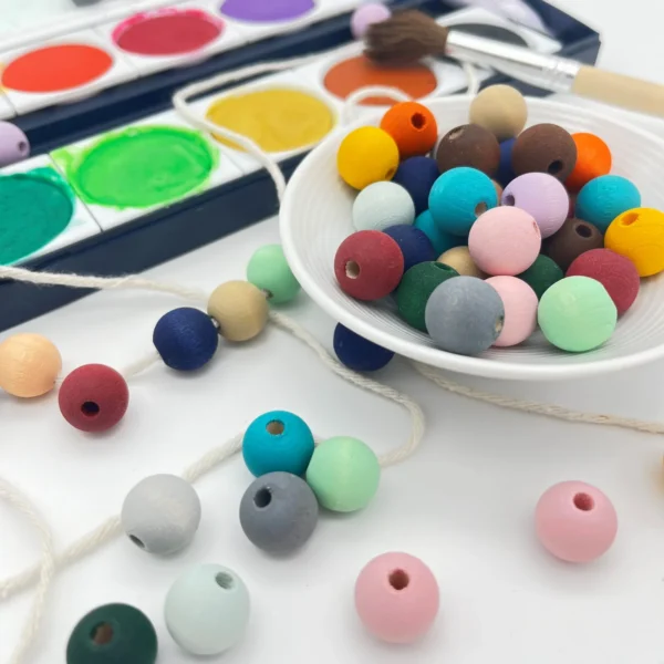 Watercolors Drewniane Koraliki 12mm • 25 Sztuk — Kiki-Ena Materiały do Rękodzieła Naturalne Drewno