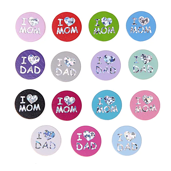 Perła dwustronna I Love MOM / DAD — Kiki-Ena Materiały do rękodzieła Naturalne drewno